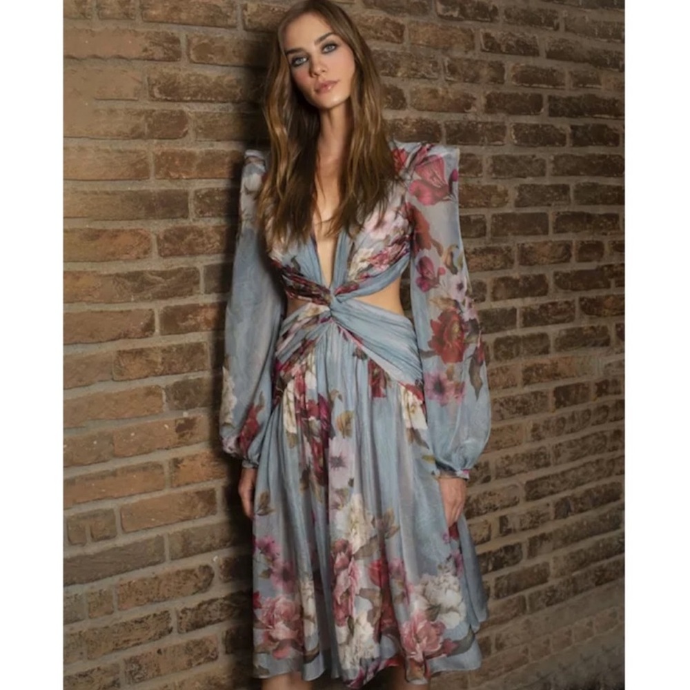 PatBo Peony Print Cutout Midi Dress Size 2 - Picture 4 of 16